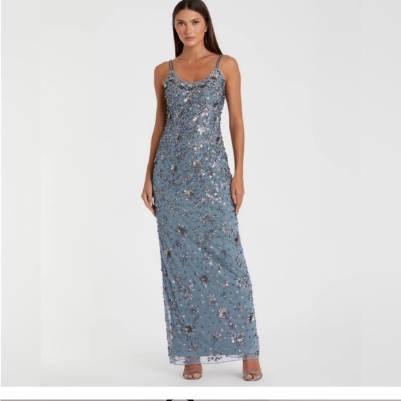 New | Mac Duggal 5477 Floral Embellished ScoopNeck Evening Gown 8 Slate Grey - Picture 1 of 8